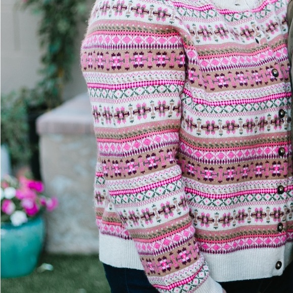 Boden Edie Fair Isle XL Pink Heritage Patterned Cardigan - Picture 4 of 4